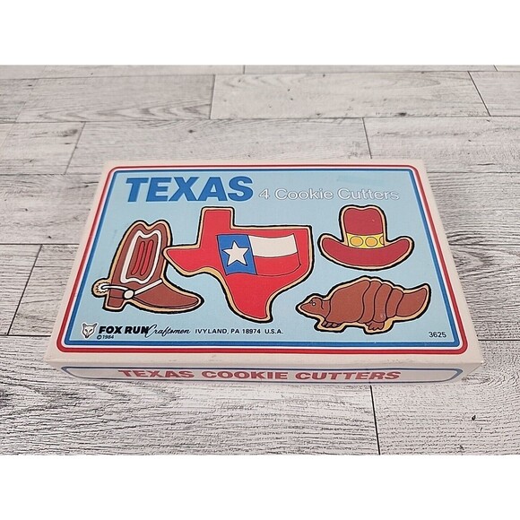 Vintage Metal TEXAS Cookie Cutters 1984 Fox Run State Boot Cowboy Hat Armadillo - Picture 1 of 5